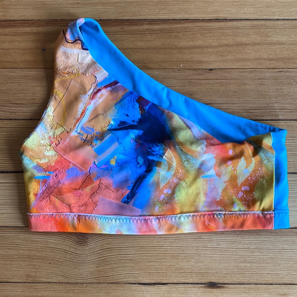Reversible colorful one shoulder sports bra/crop top